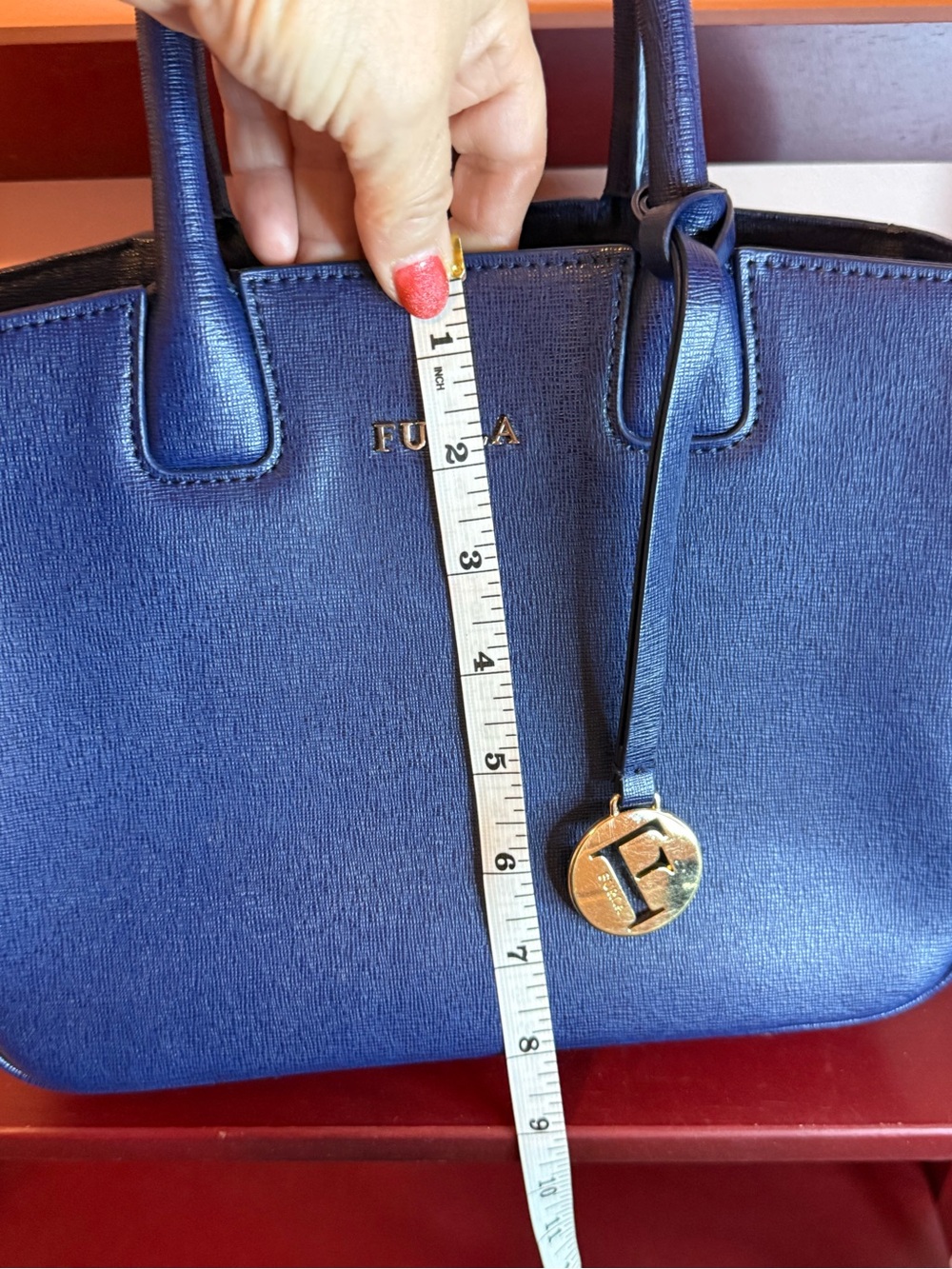 Furla Navy Saffiano Leather Tote with Gold Charm - Picture 12 of 12
